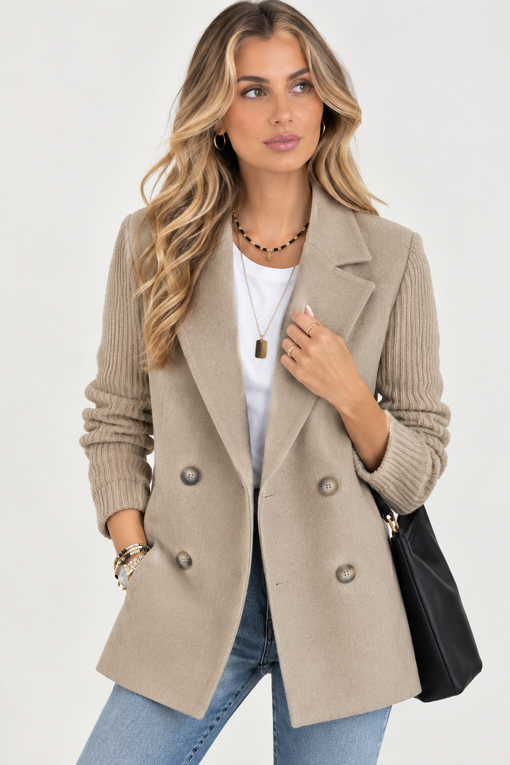 Falero | Dames Blazer met Gebreide Mouwen — Elegant en Warm