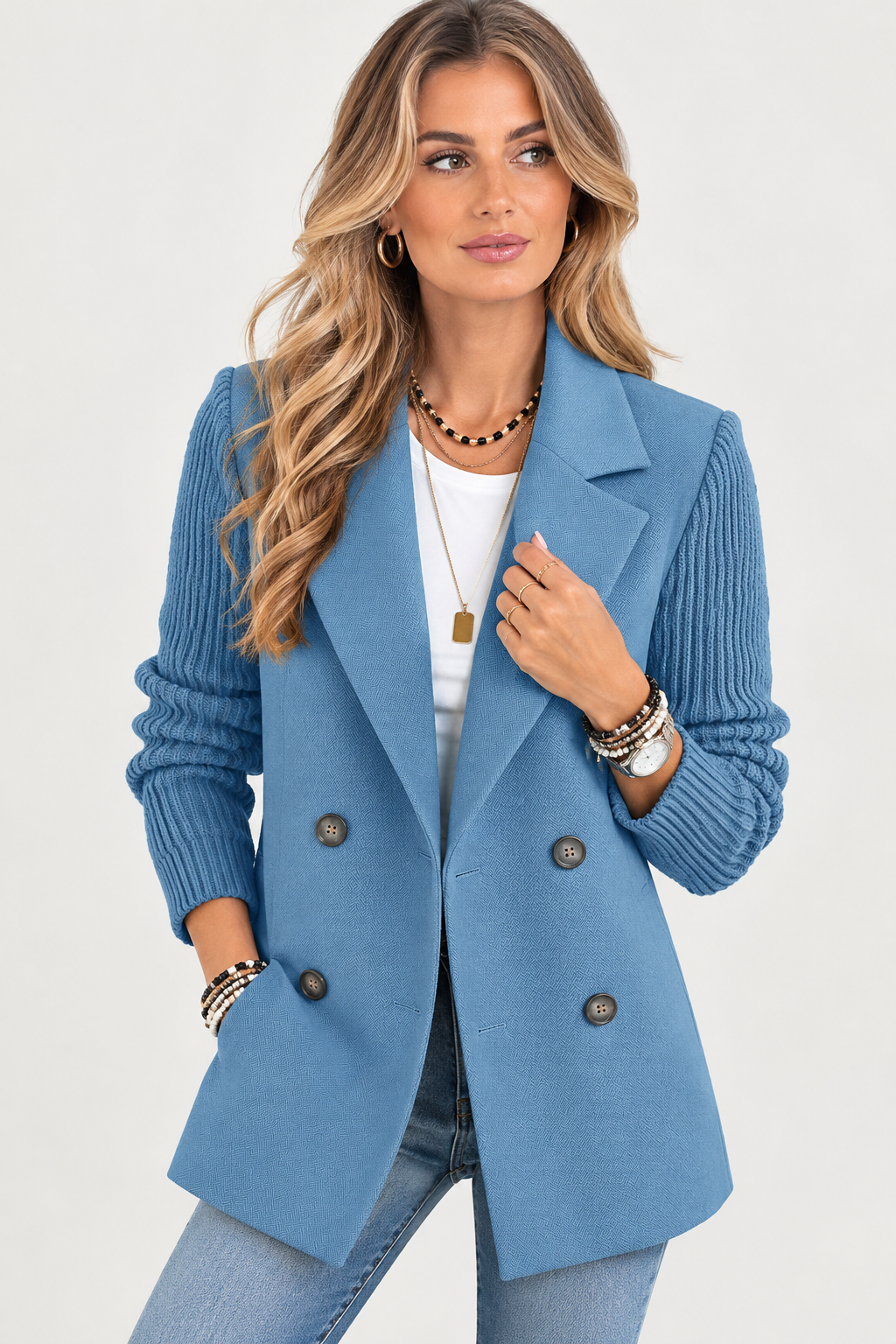 Falero | Dames Blazer met Gebreide Mouwen — Elegant en Warm