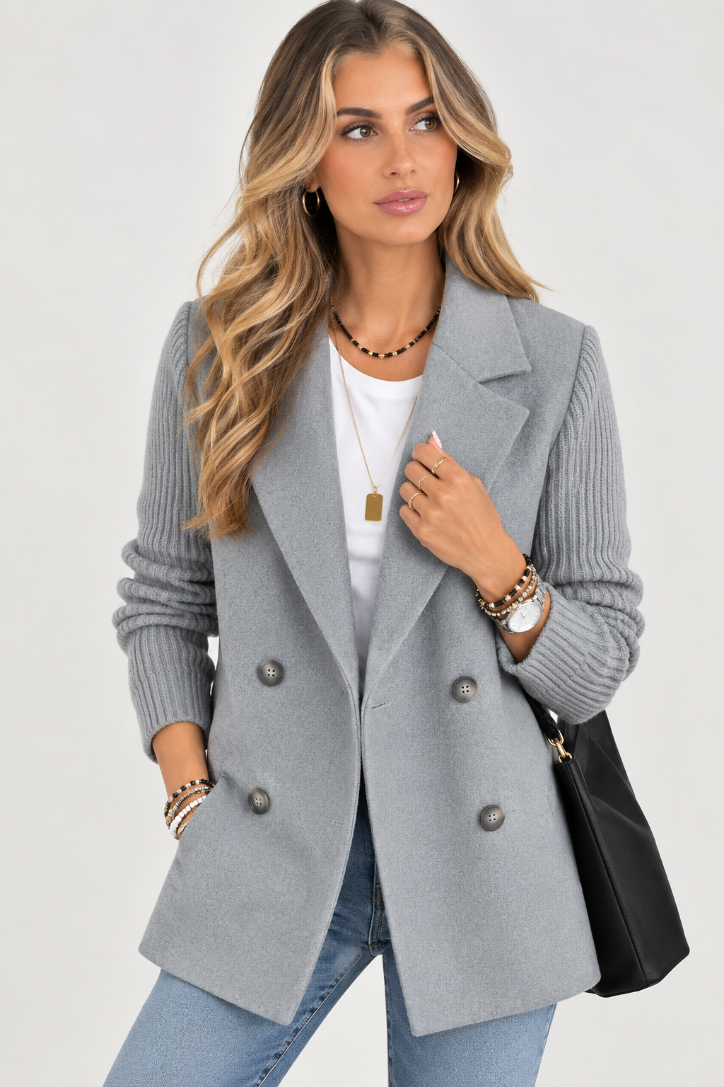 Falero | Dames Blazer met Gebreide Mouwen — Elegant en Warm